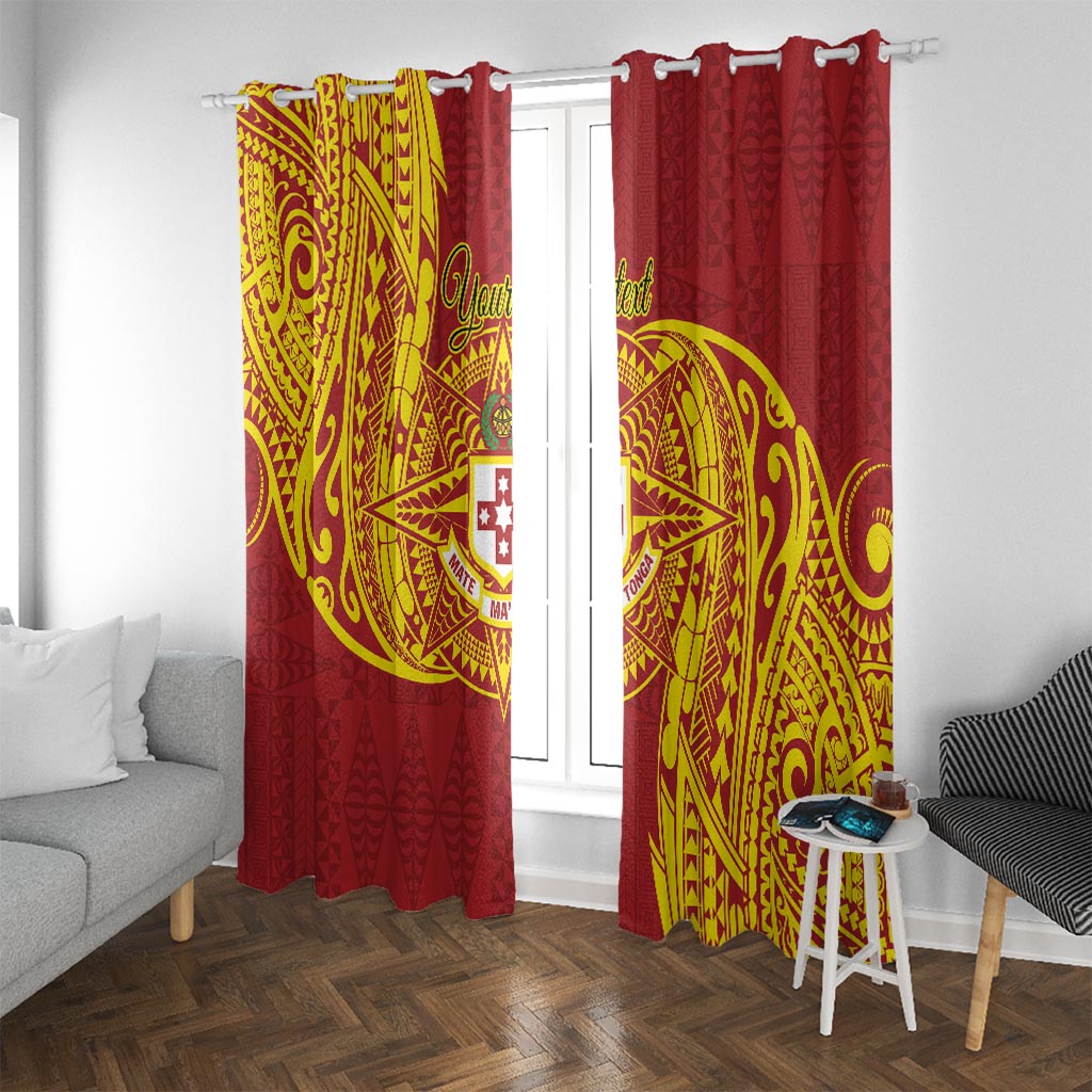 Personalised Kolisi Tonga Atele Window Curtain Since 1882 Simple Ngatu Pattern LT9 With Grommets Gold - Polynesian Pride