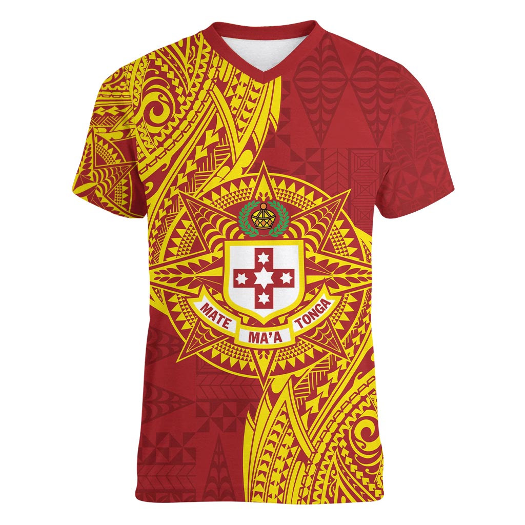 Personalised Kolisi Tonga Atele Women V-Neck T-Shirt Since 1882 Simple Ngatu Pattern