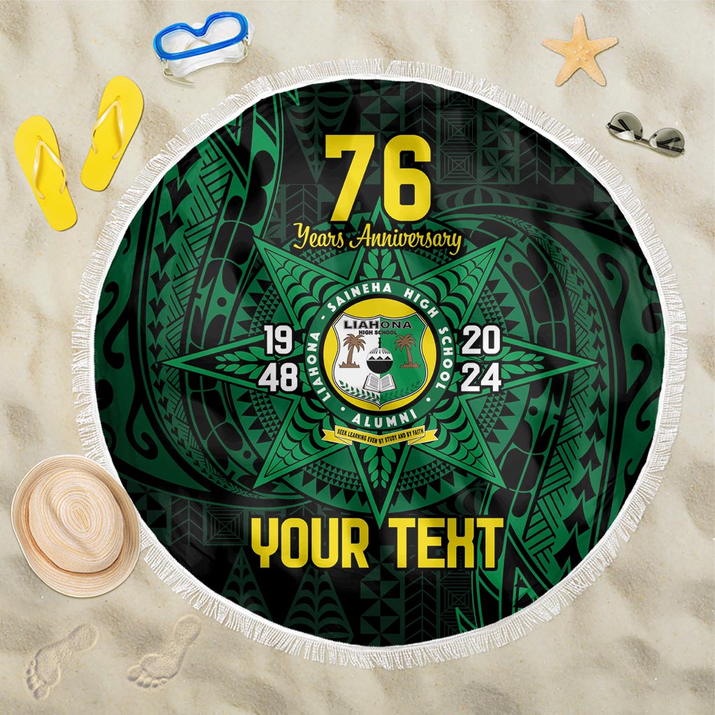 Personalised Tonga Liahona High School 76th Anniversary Beach Blanket Special Kupesi Pattern LT9 One Size 150cm Green - Polynesian Pride