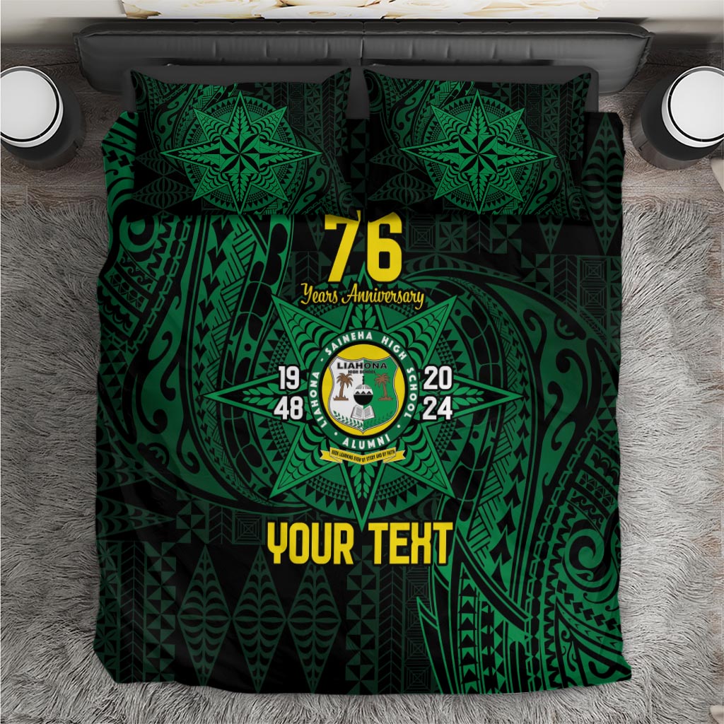 Personalised Tonga Liahona High School 76th Anniversary Bedding Set Special Kupesi Pattern LT9 Green - Polynesian Pride