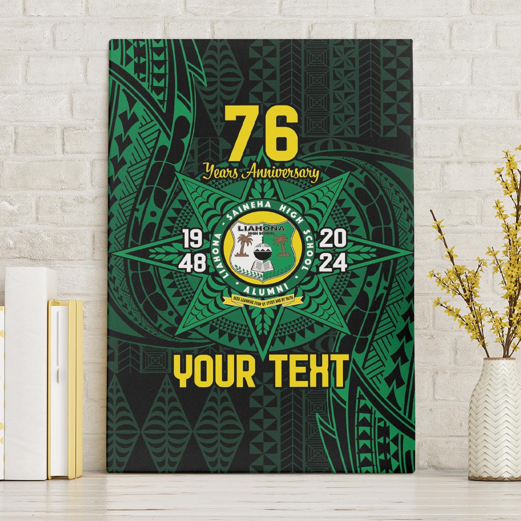 Personalised Tonga Liahona High School 76th Anniversary Canvas Wall Art Special Kupesi Pattern LT9 Without Frame Green - Polynesian Pride