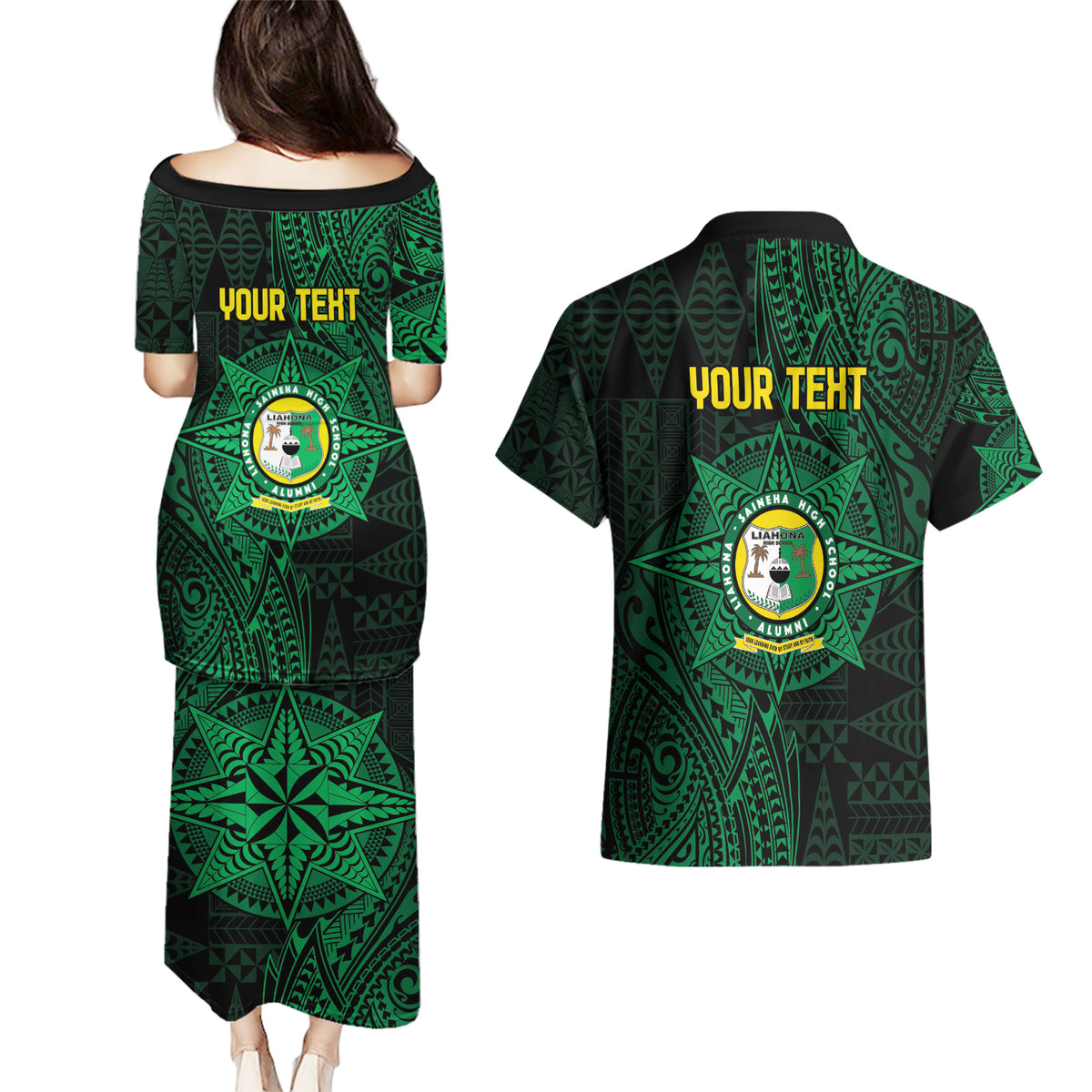 Personalised Tonga Liahona High School 76th Anniversary Couples Matching Puletasi and Hawaiian Shirt Special Kupesi Pattern LT9 - Polynesian Pride