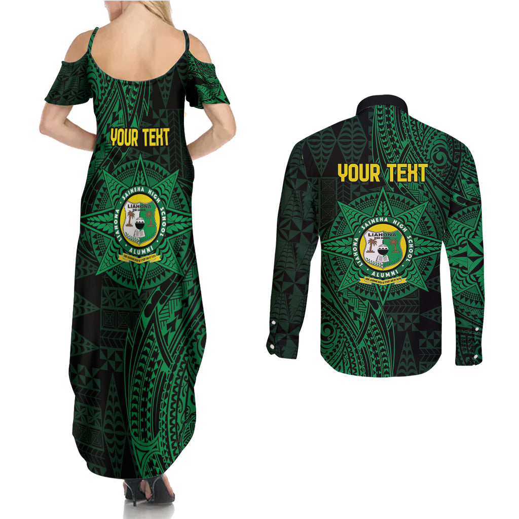Personalised Tonga Liahona High School 76th Anniversary Couples Matching Summer Maxi Dress and Long Sleeve Button Shirt Special Kupesi Pattern LT9 - Polynesian Pride