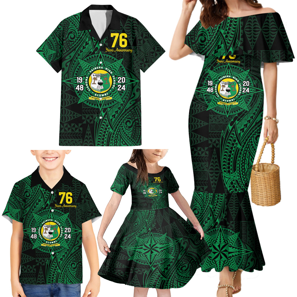 Personalised Tonga Liahona High School 76th Anniversary Family Matching Mermaid Dress and Hawaiian Shirt Special Kupesi Pattern