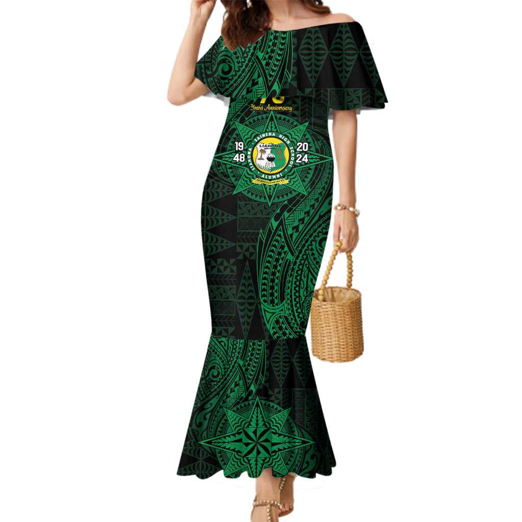 Personalised Tonga Liahona High School 76th Anniversary Family Matching Mermaid Dress and Hawaiian Shirt Special Kupesi Pattern