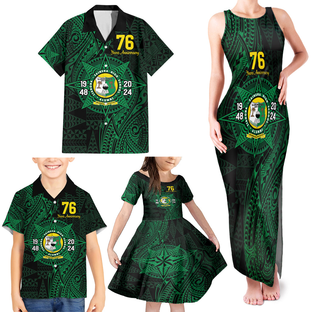 Personalised Tonga Liahona High School 76th Anniversary Family Matching Tank Maxi Dress and Hawaiian Shirt Special Kupesi Pattern LT9 - Polynesian Pride