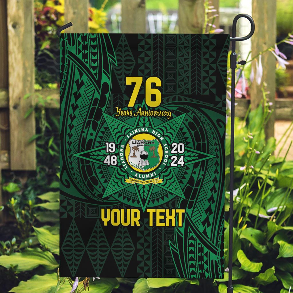Personalised Tonga Liahona High School 76th Anniversary Garden Flag Special Kupesi Pattern LT9 Garden Flag Green - Polynesian Pride