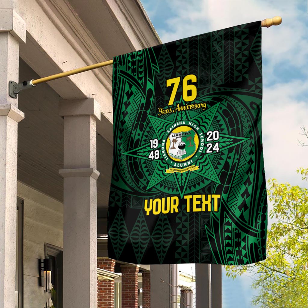Personalised Tonga Liahona High School 76th Anniversary Garden Flag Special Kupesi Pattern LT9 House Flag Green - Polynesian Pride