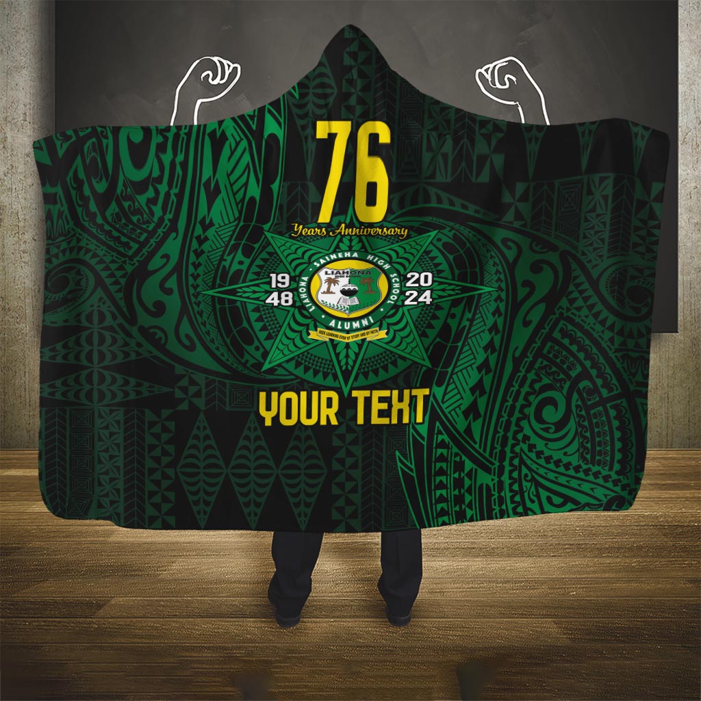 Personalised Tonga Liahona High School 76th Anniversary Hooded Blanket Special Kupesi Pattern LT9 One Size Green - Polynesian Pride