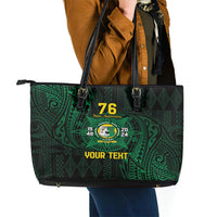 Personalised Tonga Liahona High School 76th Anniversary Leather Tote Bag Special Kupesi Pattern LT9 - Polynesian Pride