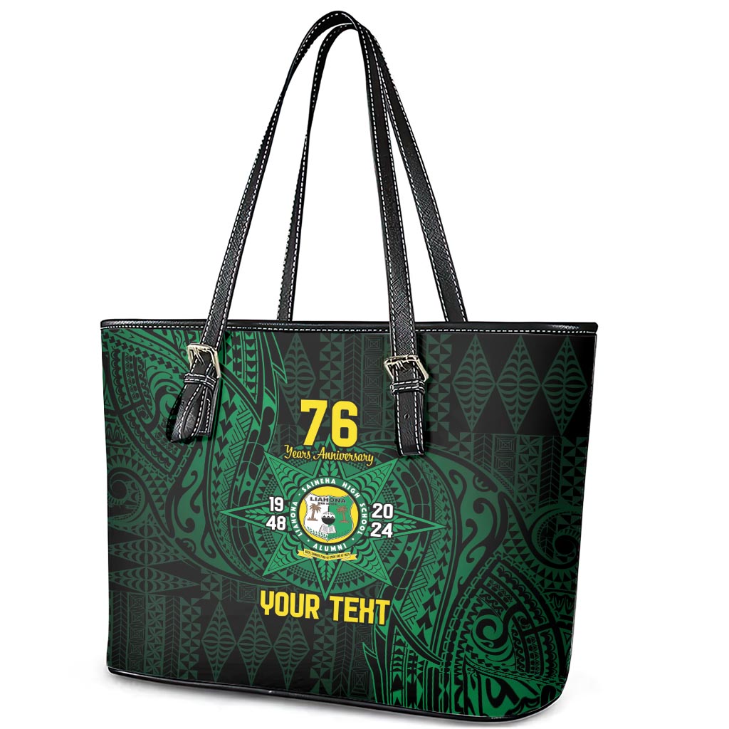 Personalised Tonga Liahona High School 76th Anniversary Leather Tote Bag Special Kupesi Pattern LT9 - Polynesian Pride