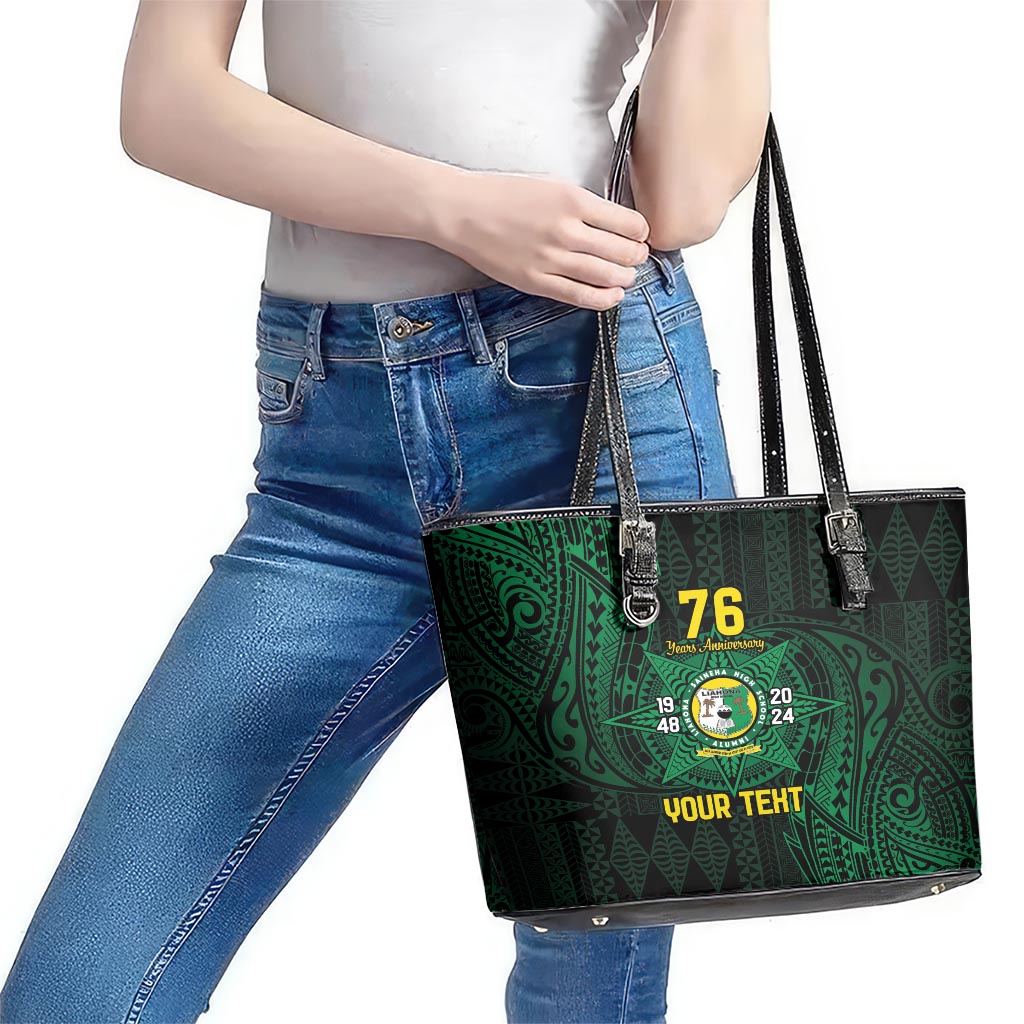 Personalised Tonga Liahona High School 76th Anniversary Leather Tote Bag Special Kupesi Pattern LT9 - Polynesian Pride