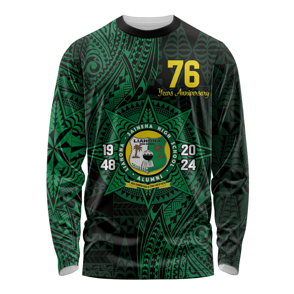 Personalised Tonga Liahona High School 76th Anniversary Long Sleeve Shirt Special Kupesi Pattern