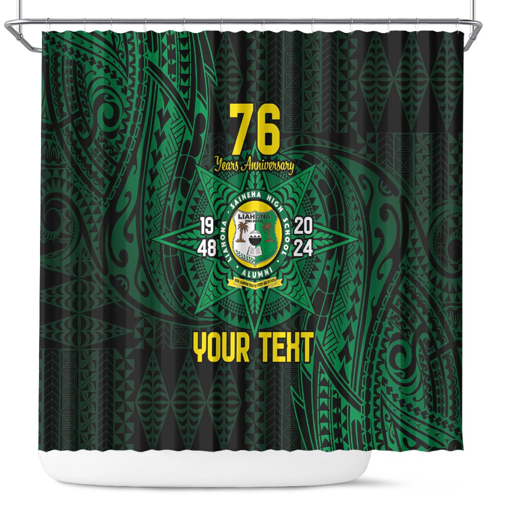 Personalised Tonga Liahona High School 76th Anniversary Shower Curtain Special Kupesi Pattern