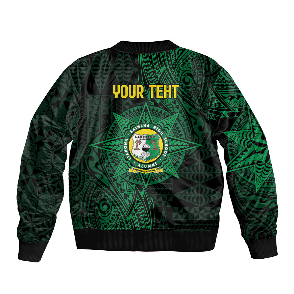 Personalised Tonga Liahona High School 76th Anniversary Sleeve Zip Bomber Jacket Special Kupesi Pattern LT9 - Polynesian Pride