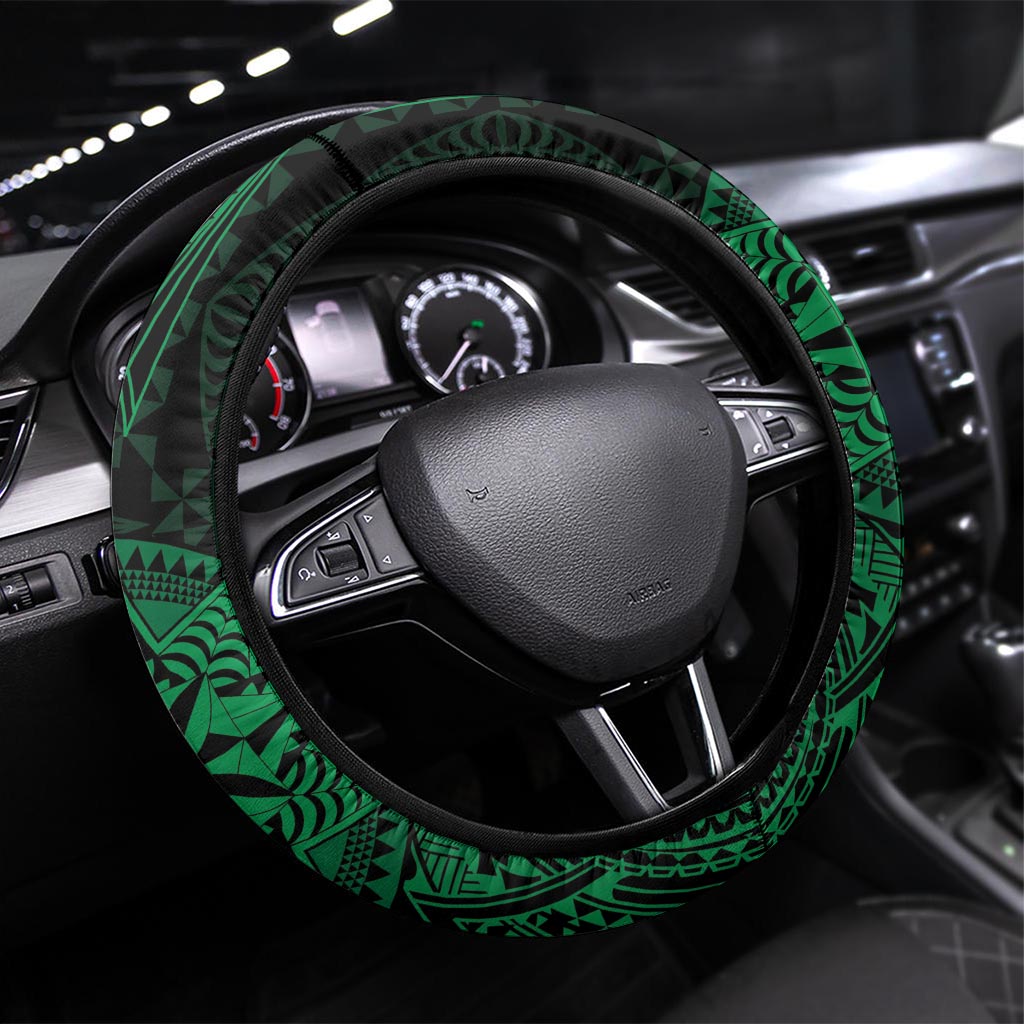 Tonga Liahona High School 76th Anniversary Steering Wheel Cover Special Kupesi Pattern LT9 Universal Fit Green - Polynesian Pride