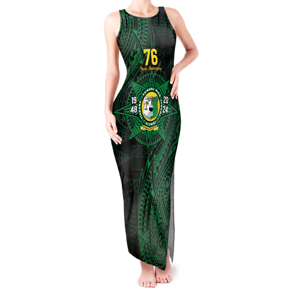Personalised Tonga Liahona High School 76th Anniversary Tank Maxi Dress Special Kupesi Pattern LT9 Women Green - Polynesian Pride