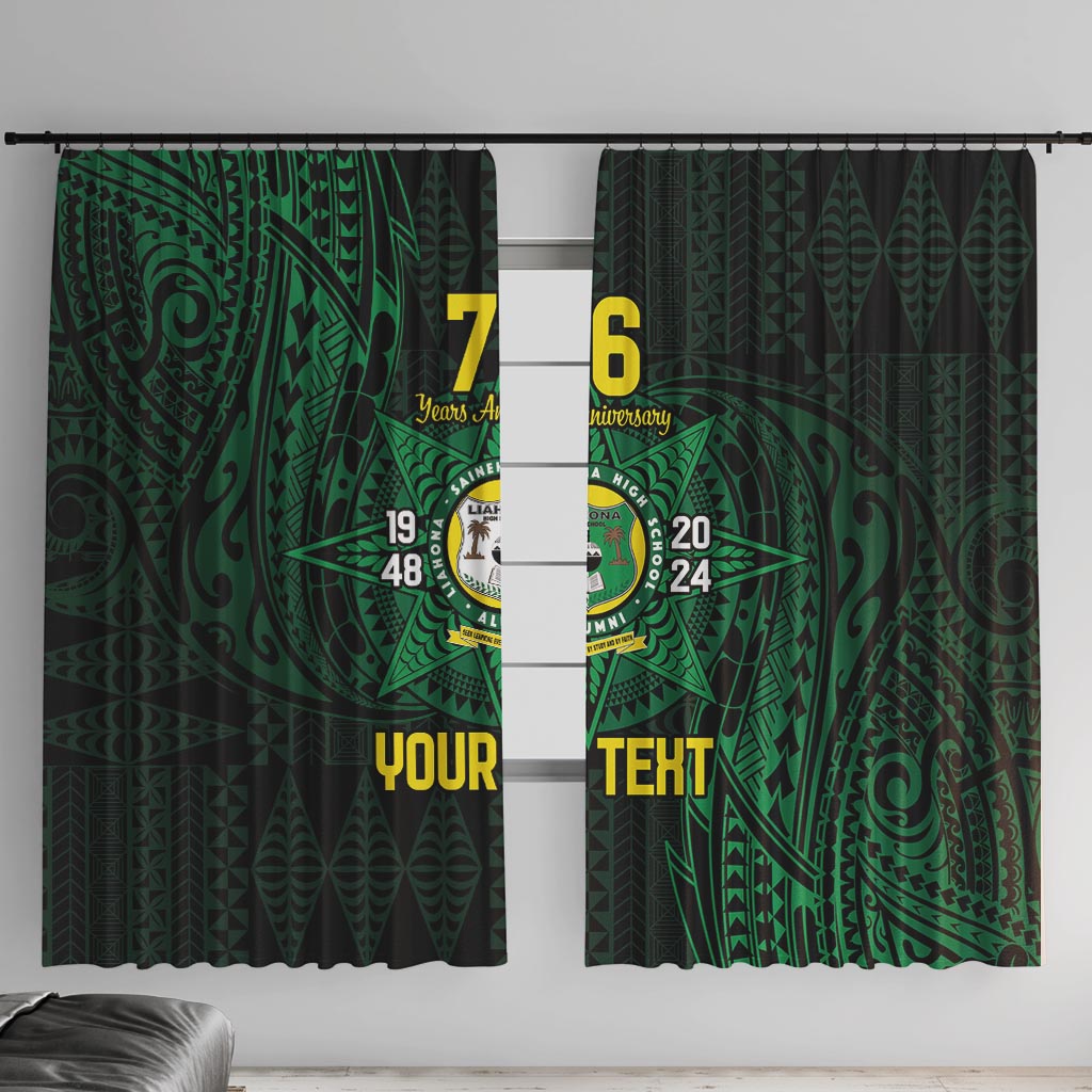 Personalised Tonga Liahona High School 76th Anniversary Window Curtain Special Kupesi Pattern LT9 With Hooks Green - Polynesian Pride