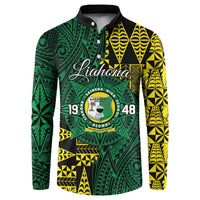 Personalised Tonga Liahona High School Button Sweatshirt Since 1948 Special Kupesi Pattern LT9 Green - Polynesian Pride