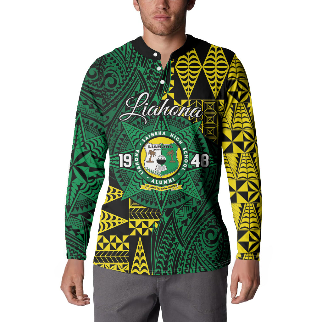 Personalised Tonga Liahona High School Button Sweatshirt Since 1948 Special Kupesi Pattern LT9 - Polynesian Pride