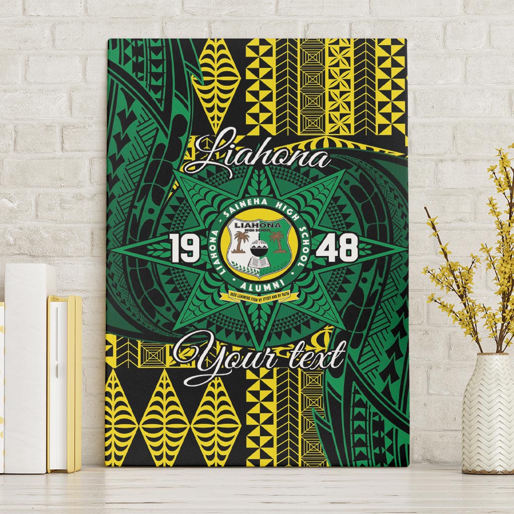 Personalised Tonga Liahona High School Canvas Wall Art Since 1948 Special Kupesi Pattern LT9 Without Frame Green - Polynesian Pride