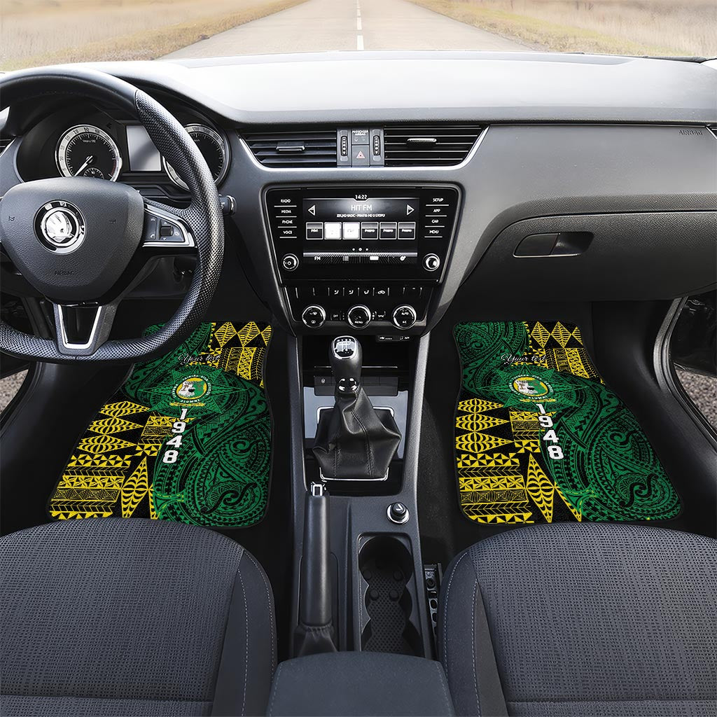Personalised Tonga Liahona High School Car Mats Since 1948 Special Kupesi Pattern LT9 Set 2pcs - Front Green - Polynesian Pride