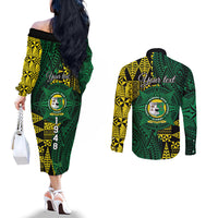 Personalised Tonga Liahona High School Couples Matching Off The Shoulder Long Sleeve Dress and Long Sleeve Button Shirt Since 1948 Special Kupesi Pattern LT9 - Polynesian Pride