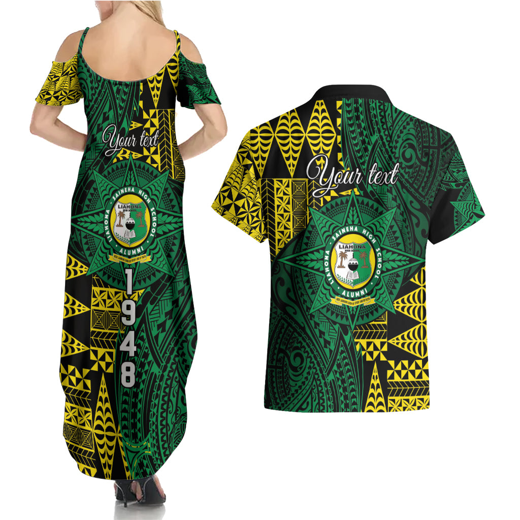 Personalised Tonga Liahona High School Couples Matching Summer Maxi Dress and Hawaiian Shirt Since 1948 Special Kupesi Pattern LT9 - Polynesian Pride