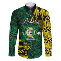 Personalised Tonga Liahona High School Family Matching Off Shoulder Maxi Dress and Hawaiian Shirt Since 1948 Special Kupesi Pattern