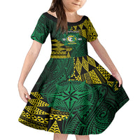 Personalised Tonga Liahona High School Family Matching Summer Maxi Dress and Hawaiian Shirt Since 1948 Special Kupesi Pattern LT9 Daughter's Dress Green - Polynesian Pride