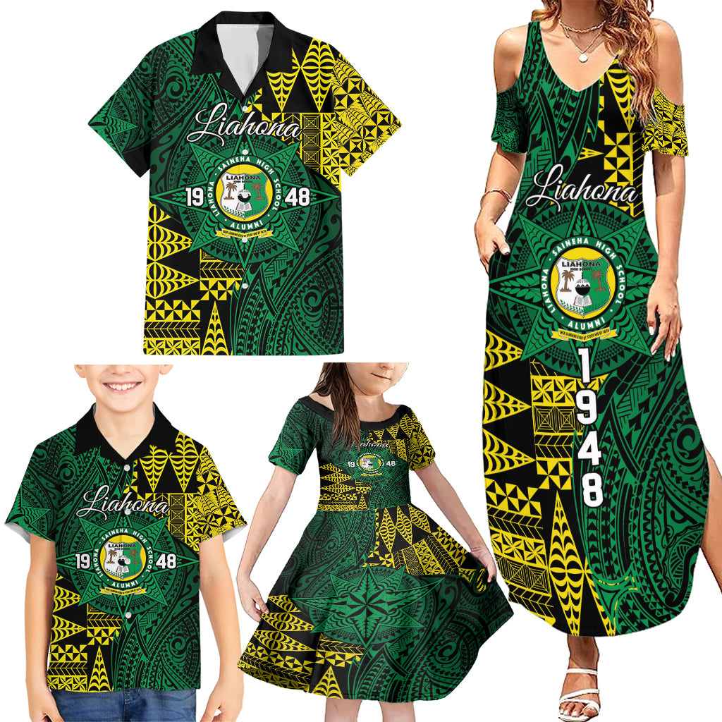 Personalised Tonga Liahona High School Family Matching Summer Maxi Dress and Hawaiian Shirt Since 1948 Special Kupesi Pattern