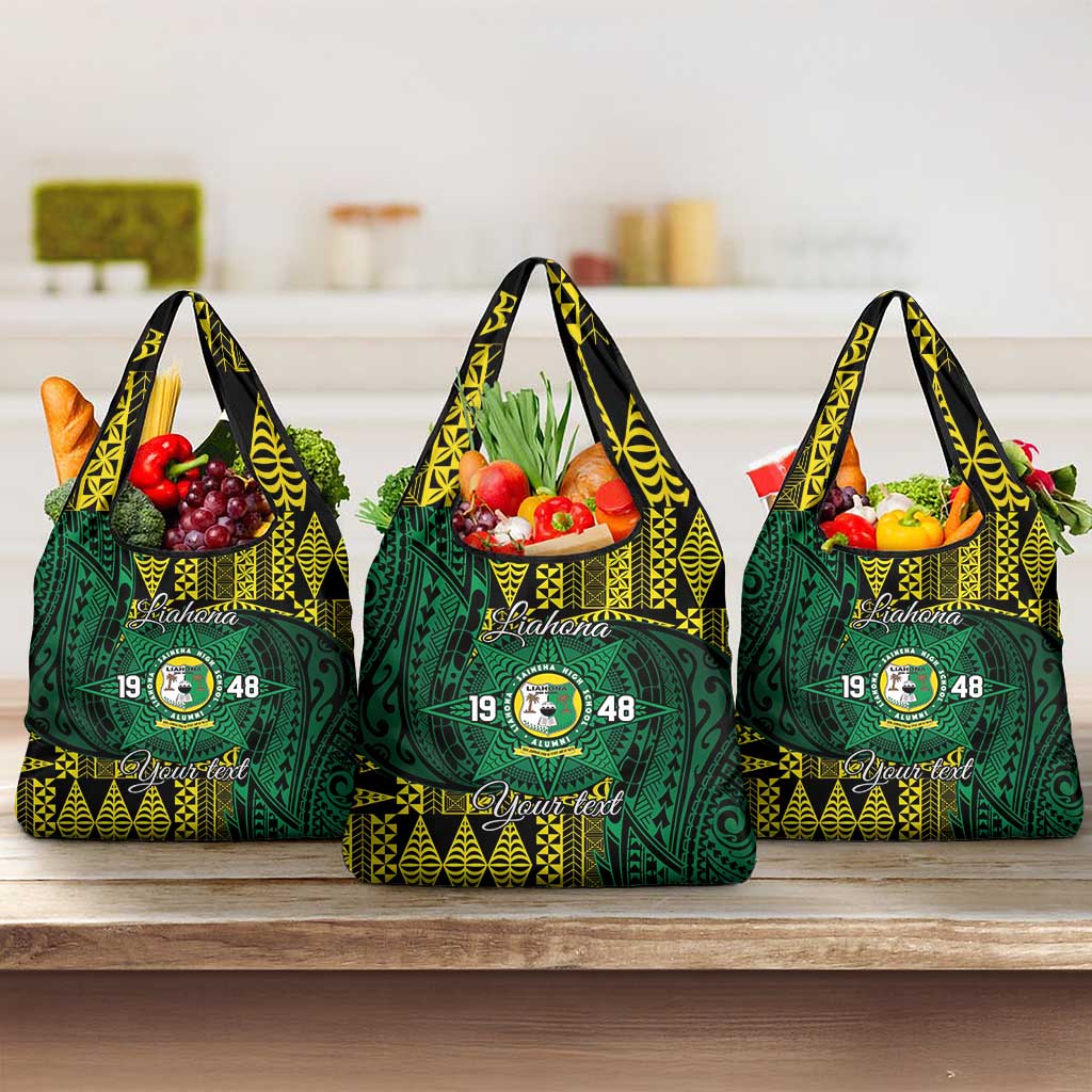 Personalised Tonga Liahona High School Grocery Bag Since 1948 Special Kupesi Pattern LT9 3-pack One Size Green - Polynesian Pride