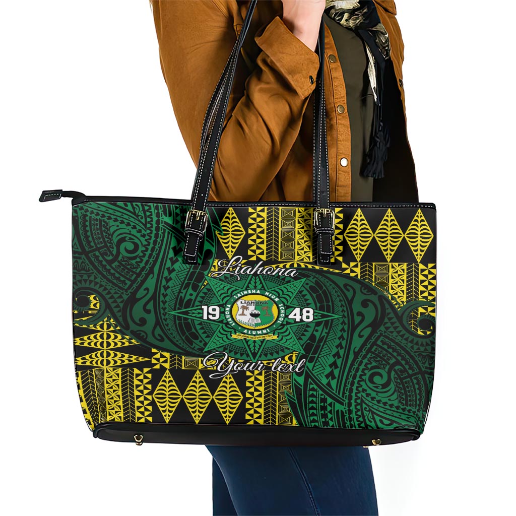 Personalised Tonga Liahona High School Leather Tote Bag Since 1948 Special Kupesi Pattern LT9 - Polynesian Pride