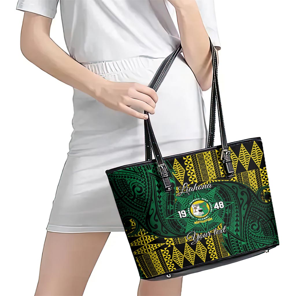 Personalised Tonga Liahona High School Leather Tote Bag Since 1948 Special Kupesi Pattern LT9 - Polynesian Pride