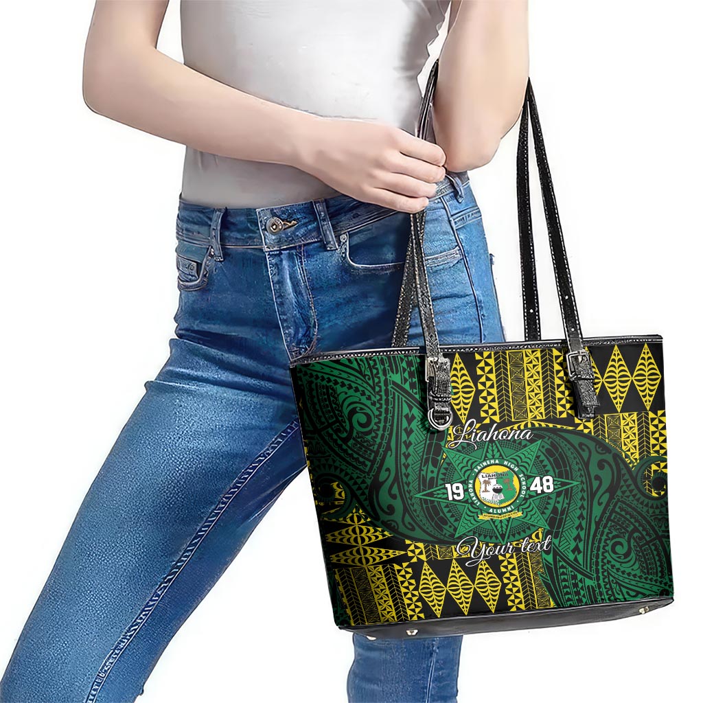 Personalised Tonga Liahona High School Leather Tote Bag Since 1948 Special Kupesi Pattern LT9 - Polynesian Pride