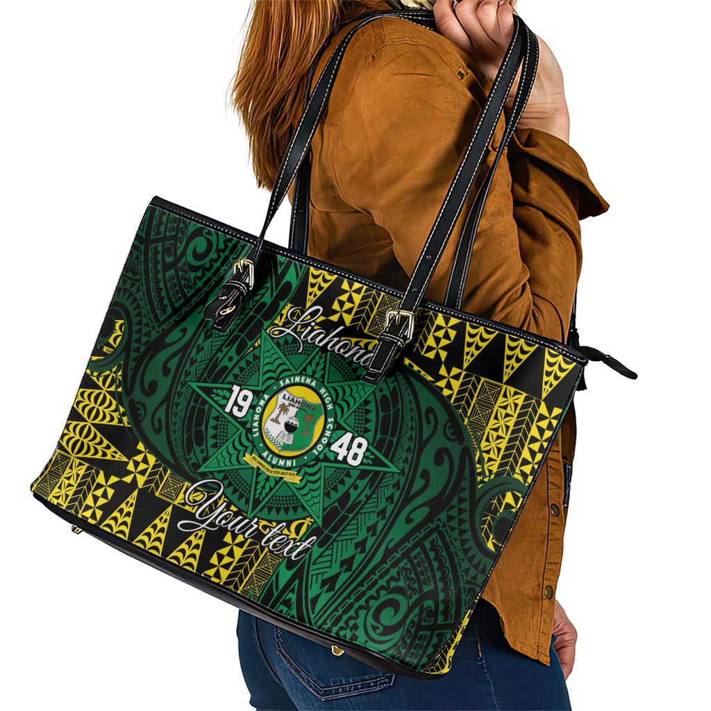 Personalised Tonga Liahona High School Leather Tote Bag Since 1948 Special Kupesi Pattern LT9 - Polynesian Pride