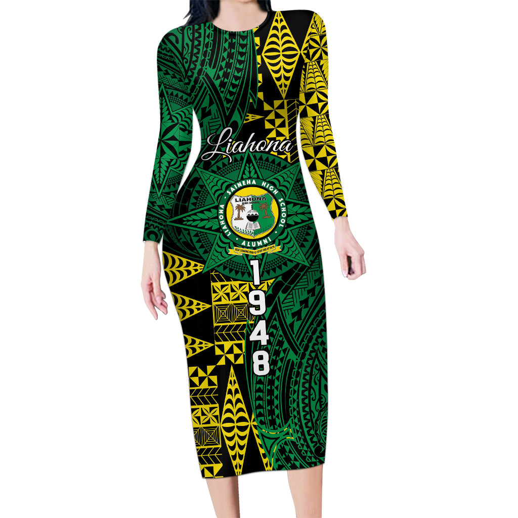 Personalised Tonga Liahona High School Long Sleeve Bodycon Dress Since 1948 Special Kupesi Pattern