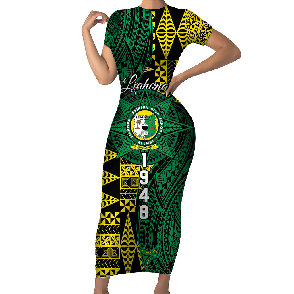 Personalised Tonga Liahona High School Short Sleeve Bodycon Dress Since 1948 Special Kupesi Pattern