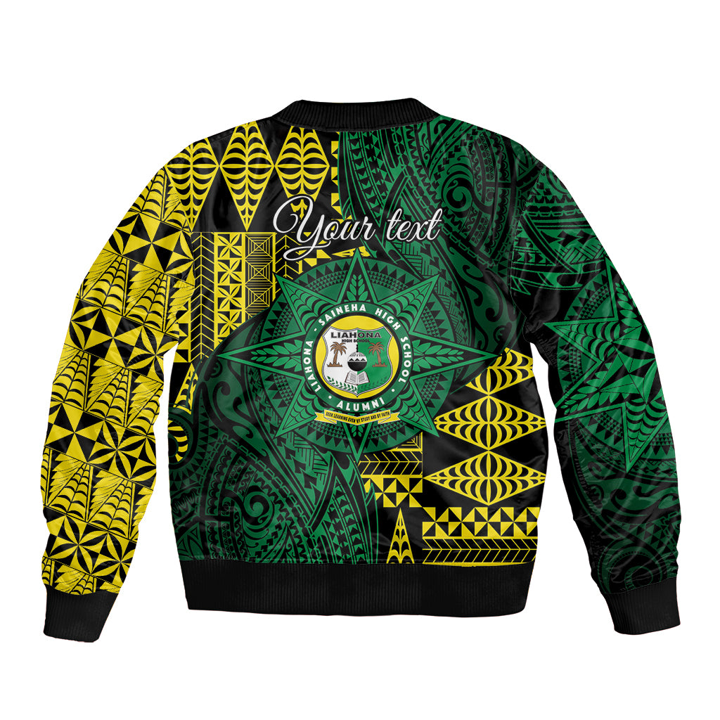 Personalised Tonga Liahona High School Sleeve Zip Bomber Jacket Since 1948 Special Kupesi Pattern LT9 - Polynesian Pride