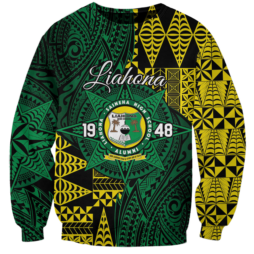 Personalised Tonga Liahona High School Sweatshirt Since 1948 Special Kupesi Pattern LT9 Unisex Green - Polynesian Pride