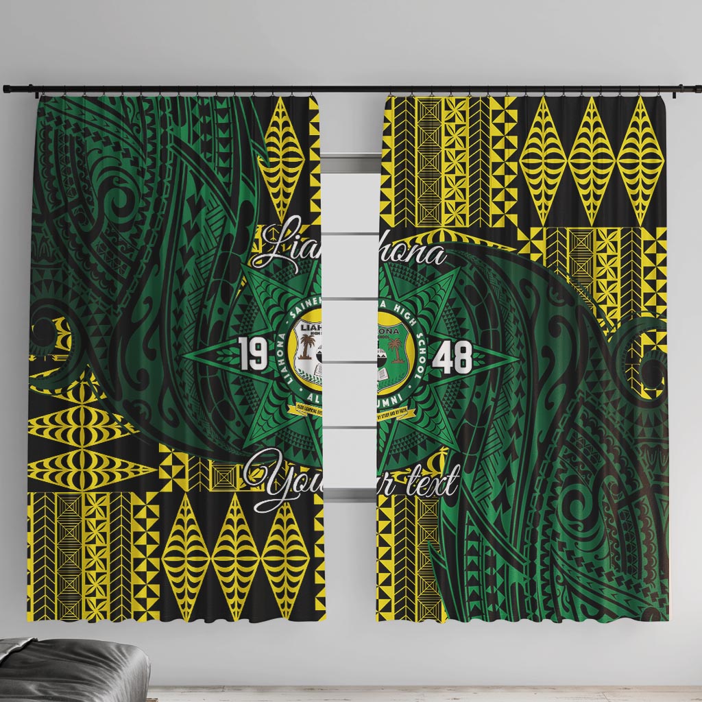 Personalised Tonga Liahona High School Window Curtain Since 1948 Special Kupesi Pattern LT9 With Hooks Green - Polynesian Pride