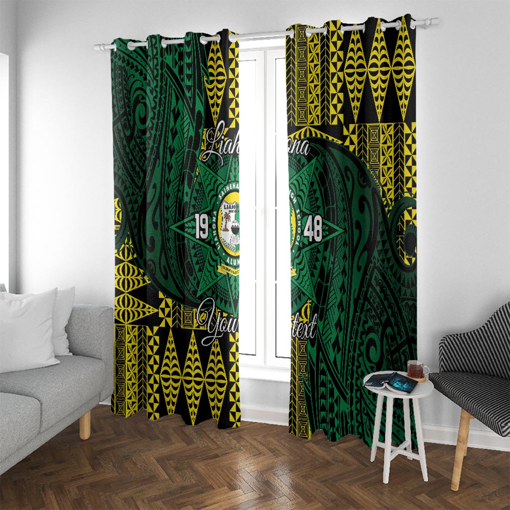 Personalised Tonga Liahona High School Window Curtain Since 1948 Special Kupesi Pattern LT9 With Grommets Green - Polynesian Pride