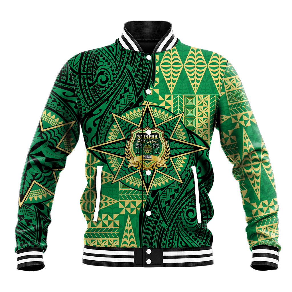 Personalised Tonga Saineha High School Baseball Jacket Since 1978 Special Kupesi Pattern LT9 Unisex Green - Polynesian Pride