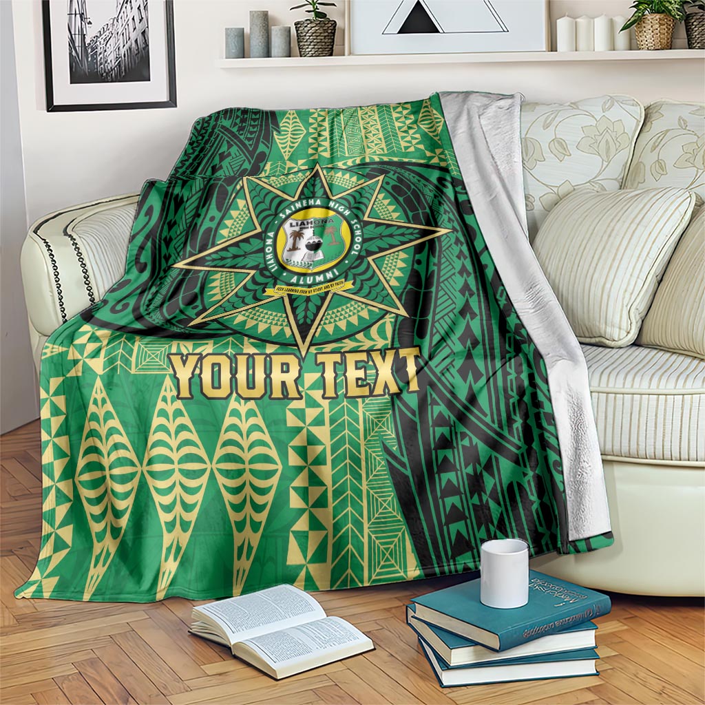 Personalised Tonga Saineha High School Blanket Since 1978 Special Kupesi Pattern LT9 Green - Polynesian Pride