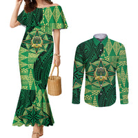 Personalised Tonga Saineha High School Couples Matching Mermaid Dress and Long Sleeve Button Shirt Since 1978 Special Kupesi Pattern LT9 Green - Polynesian Pride