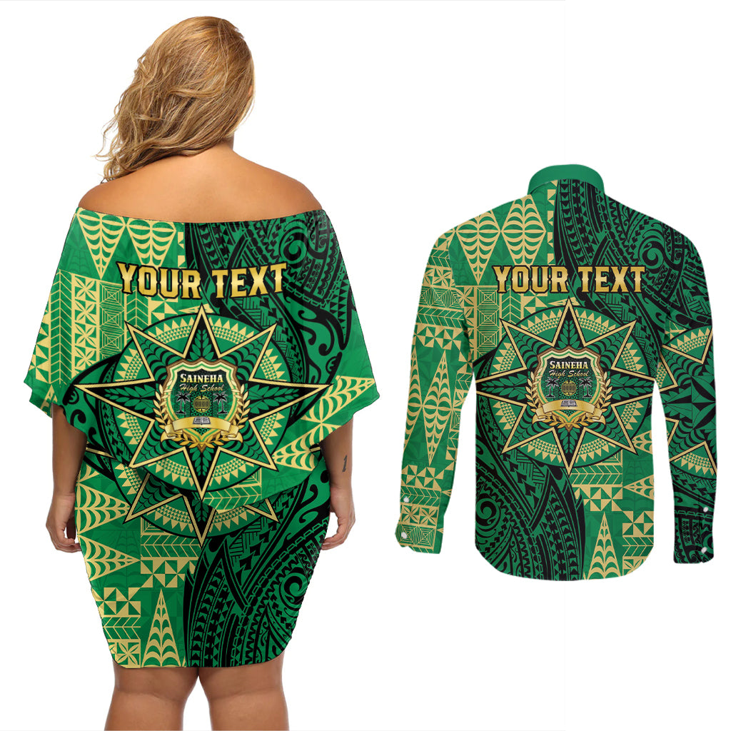 Personalised Tonga Saineha High School Couples Matching Off Shoulder Short Dress and Long Sleeve Button Shirt Since 1978 Special Kupesi Pattern