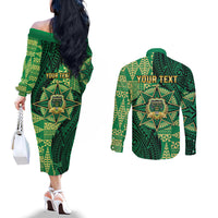 Personalised Tonga Saineha High School Couples Matching Off The Shoulder Long Sleeve Dress and Long Sleeve Button Shirt Since 1978 Special Kupesi Pattern LT9 - Polynesian Pride