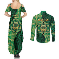 Personalised Tonga Saineha High School Couples Matching Summer Maxi Dress and Long Sleeve Button Shirt Since 1978 Special Kupesi Pattern LT9 - Polynesian Pride