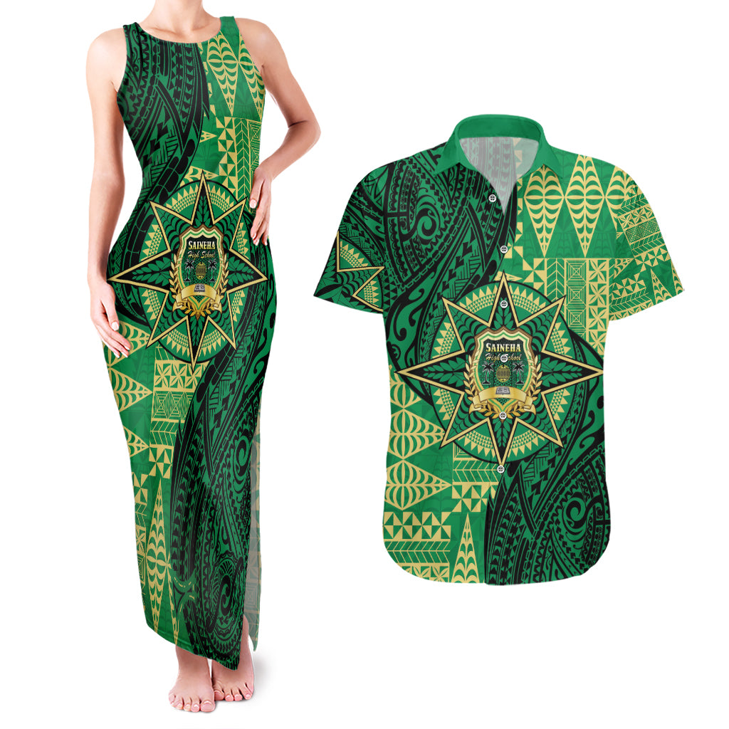 Personalised Tonga Saineha High School Couples Matching Tank Maxi Dress and Hawaiian Shirt Since 1978 Special Kupesi Pattern