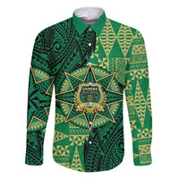 Personalised Tonga Saineha High School Family Matching Puletasi and Hawaiian Shirt Since 1978 Special Kupesi Pattern LT9 Dad's Shirt - Long Sleeve Green - Polynesian Pride
